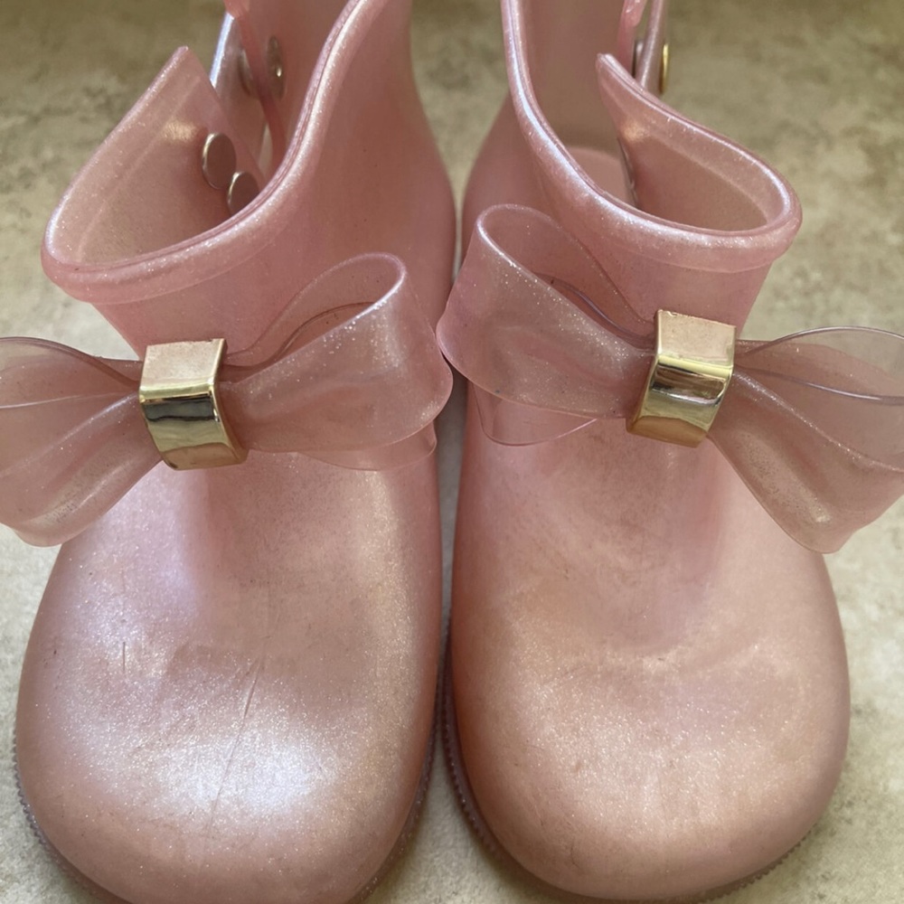 Mini Melissa pink glitter bow rain boot